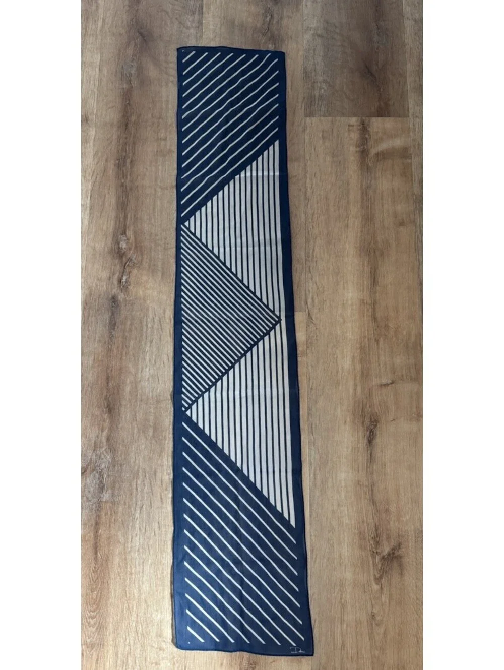 Vintage Dèscu Blue White Geometric Stripe Silk Scarf Long Skinny 46x9.5